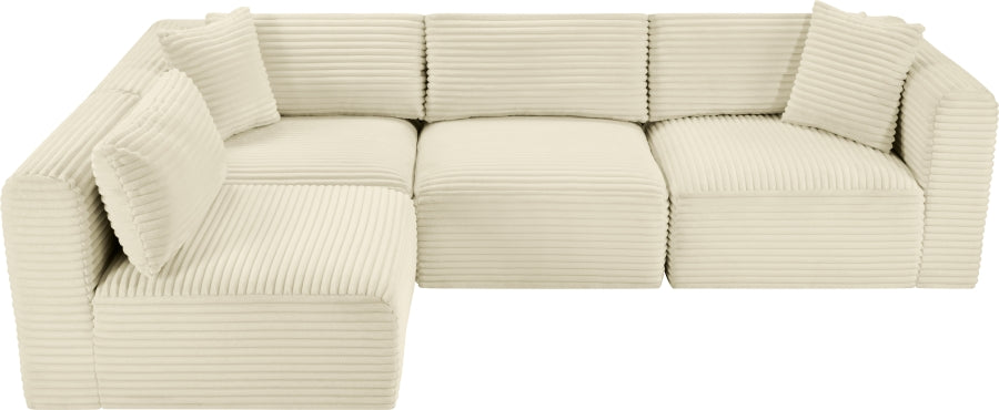 Meridian Furniture - Shaggy Corduroy Performance Fabric Upholstered Modular Sectional - 641Cream-Sec4B - GreatFurnitureDeal