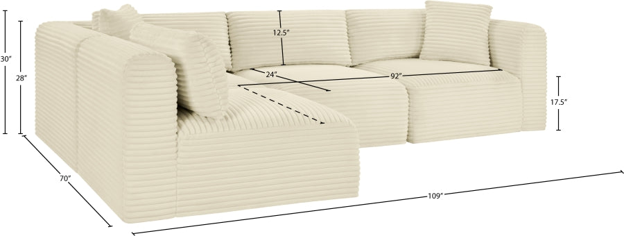 Meridian Furniture - Shaggy Corduroy Performance Fabric Upholstered Modular Sectional - 641Cream-Sec4B - GreatFurnitureDeal