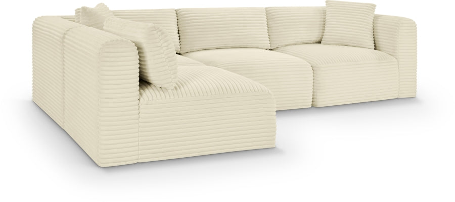 Meridian Furniture - Shaggy Corduroy Performance Fabric Upholstered Modular Sectional - 641Cream-Sec4B - GreatFurnitureDeal