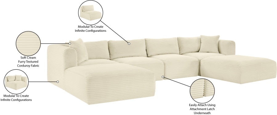 Meridian Furniture - Shaggy Corduroy Upholstered Modular Sectional - 641Cream-Sec6E