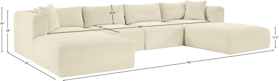 Meridian Furniture - Shaggy Corduroy Upholstered Modular Sectional - 641Cream-Sec6E