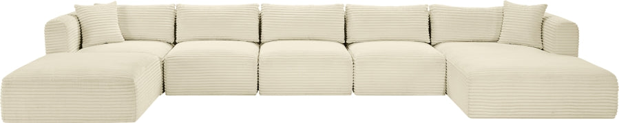 Meridian Furniture - Shaggy Corduroy Performance Fabric Upholstered Modular Sectional - 641Cream-Sec6F - GreatFurnitureDeal