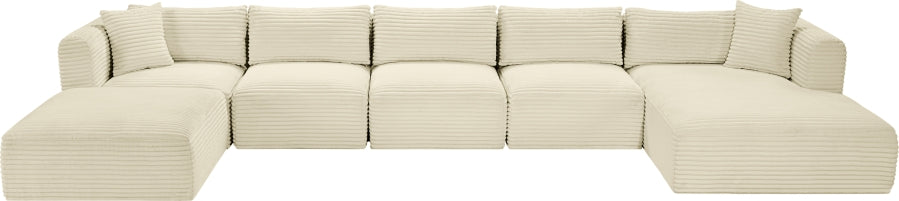 Meridian Furniture - Shaggy Corduroy Performance Fabric Upholstered Modular Sectional - 641Cream-Sec6F - GreatFurnitureDeal