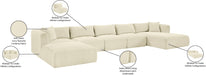 Meridian Furniture - Shaggy Corduroy Performance Fabric Upholstered Modular Sectional - 641Cream-Sec6F - GreatFurnitureDeal