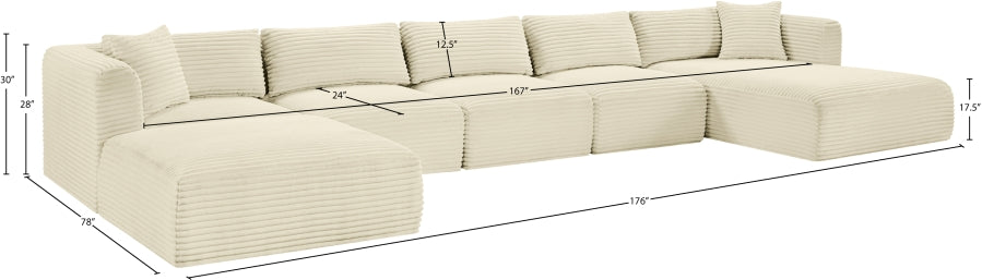 Meridian Furniture - Shaggy Corduroy Performance Fabric Upholstered Modular Sectional - 641Cream-Sec6F - GreatFurnitureDeal