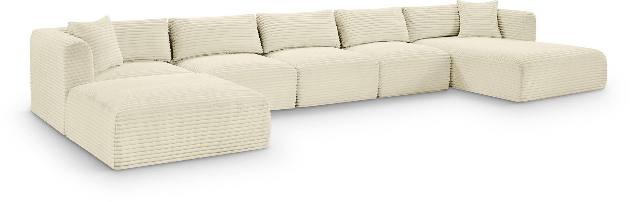 Meridian Furniture - Shaggy Corduroy Performance Fabric Upholstered Modular Sectional - 641Cream-Sec6F - GreatFurnitureDeal