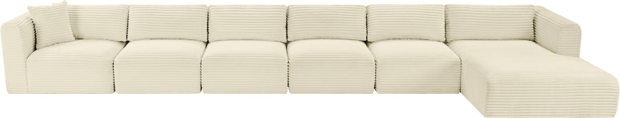 Meridian Furniture - Shaggy Corduroy Performance Fabric Upholstered Modular Sectional - 641Cream-Sec6G - GreatFurnitureDeal