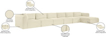 Meridian Furniture - Shaggy Corduroy Performance Fabric Upholstered Modular Sectional - 641Cream-Sec6G - GreatFurnitureDeal