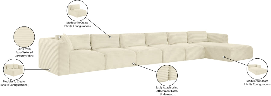 Meridian Furniture - Shaggy Corduroy Performance Fabric Upholstered Modular Sectional - 641Cream-Sec6G - GreatFurnitureDeal