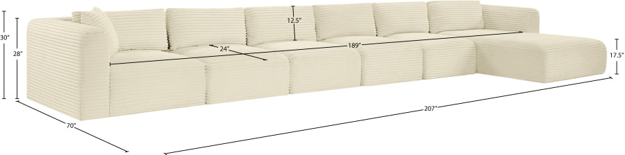 Meridian Furniture - Shaggy Corduroy Performance Fabric Upholstered Modular Sectional - 641Cream-Sec6G - GreatFurnitureDeal