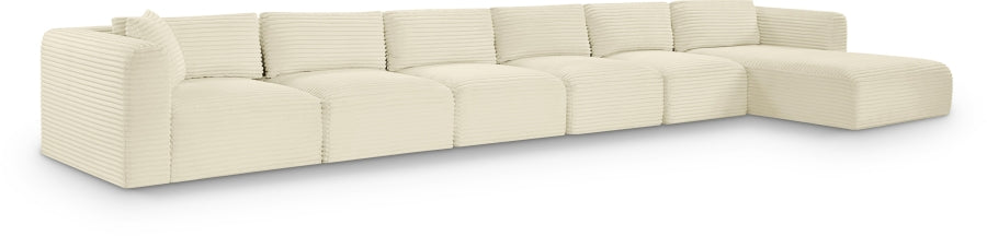 Meridian Furniture - Shaggy Corduroy Performance Fabric Upholstered Modular Sectional - 641Cream-Sec6G - GreatFurnitureDeal