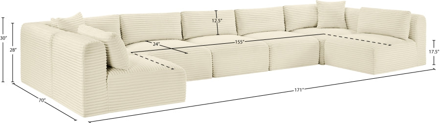 Meridian Furniture - Shaggy Corduroy Performance Fabric Upholstered Modular Sectional - 641Cream-Sec7A - GreatFurnitureDeal