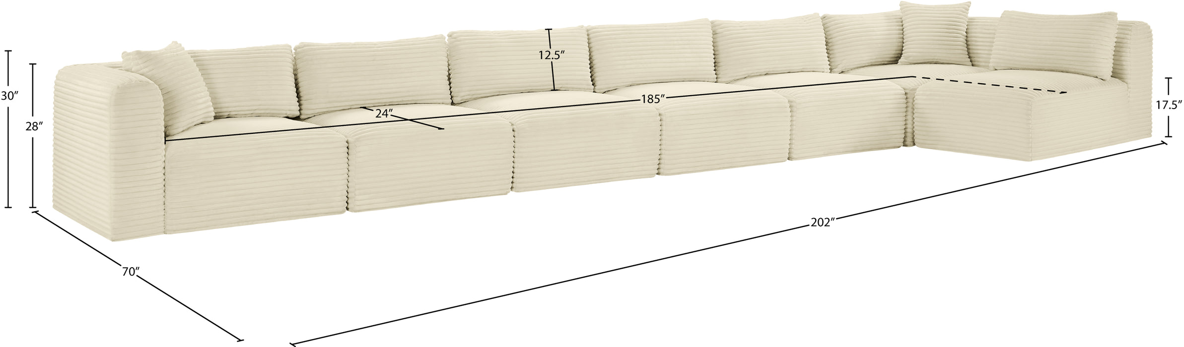 Meridian Furniture - Shaggy Corduroy Upholstered Modular Sectional - 641Cream-Sec7B - GreatFurnitureDeal