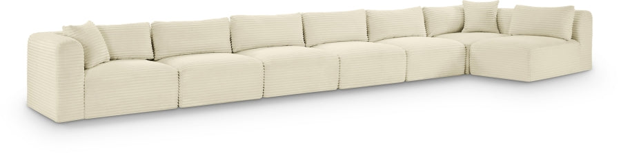 Meridian Furniture - Shaggy Corduroy Upholstered Modular Sectional - 641Cream-Sec7B - GreatFurnitureDeal