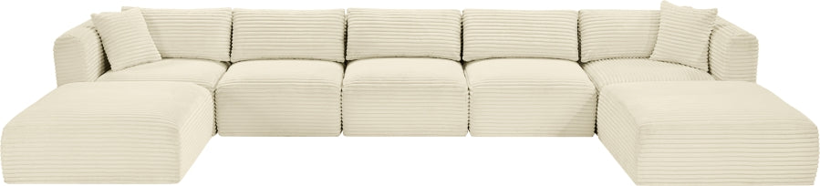 Meridian Furniture - Shaggy Corduroy Upholstered Modular Sectional - 641Cream-Sec7C