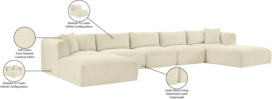 Meridian Furniture - Shaggy Corduroy Upholstered Modular Sectional - 641Cream-Sec7C