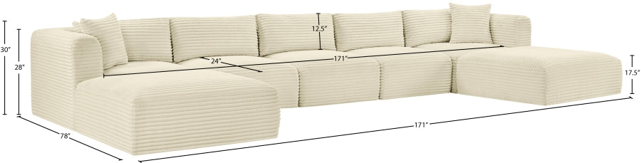 Meridian Furniture - Shaggy Corduroy Upholstered Modular Sectional - 641Cream-Sec7C