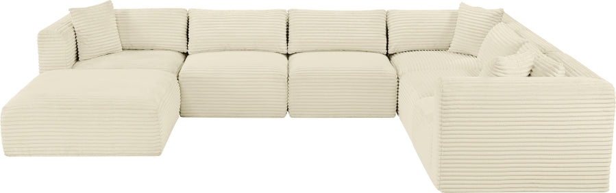 Meridian Furniture - Shaggy Corduroy Upholstered Modular Sectional - 641Cream-Sec7D