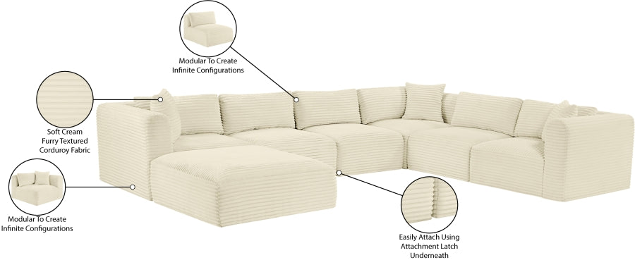 Meridian Furniture - Shaggy Corduroy Upholstered Modular Sectional - 641Cream-Sec7D