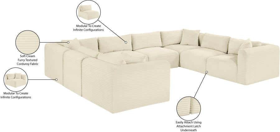 Meridian Furniture - Shaggy Corduroy Upholstered Modular Sectional - 641Cream-Sec8A - GreatFurnitureDeal