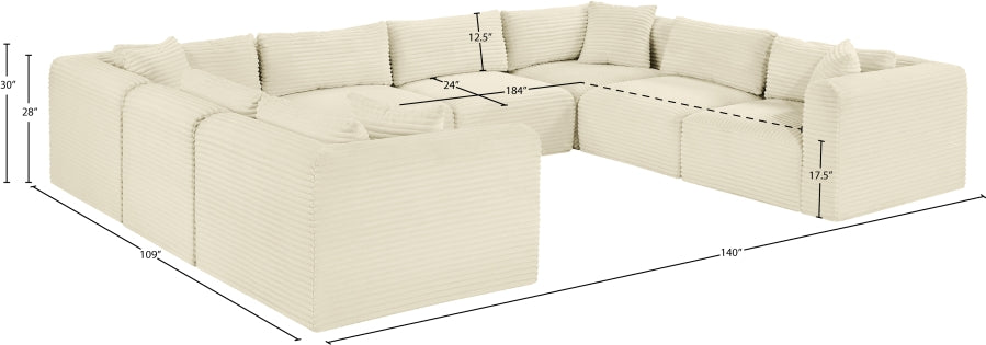 Meridian Furniture - Shaggy Corduroy Upholstered Modular Sectional - 641Cream-Sec8A - GreatFurnitureDeal