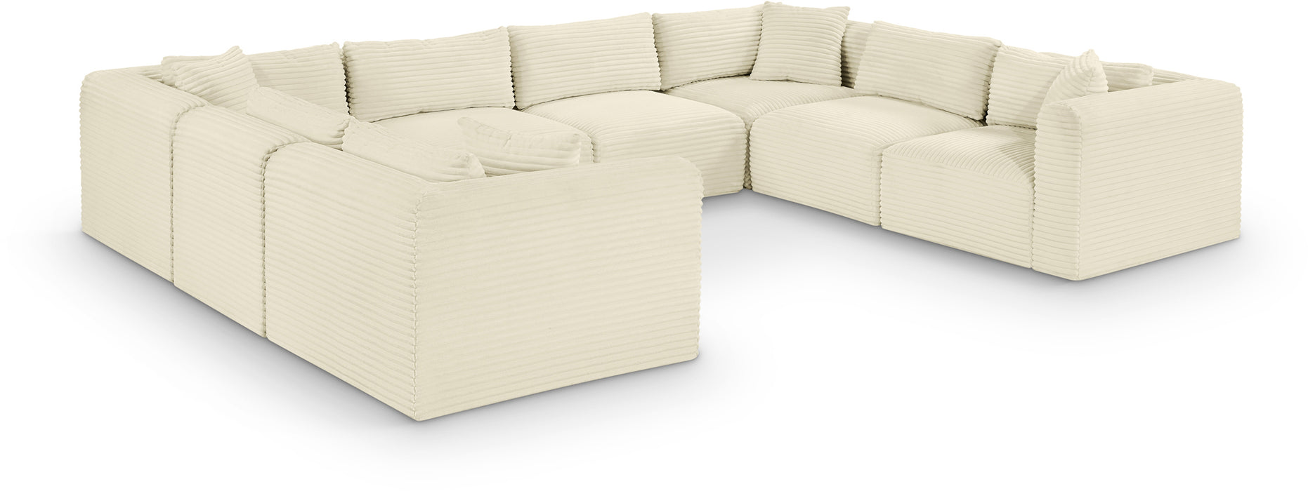 Meridian Furniture - Shaggy Corduroy Upholstered Modular Sectional - 641Cream-Sec8A - GreatFurnitureDeal