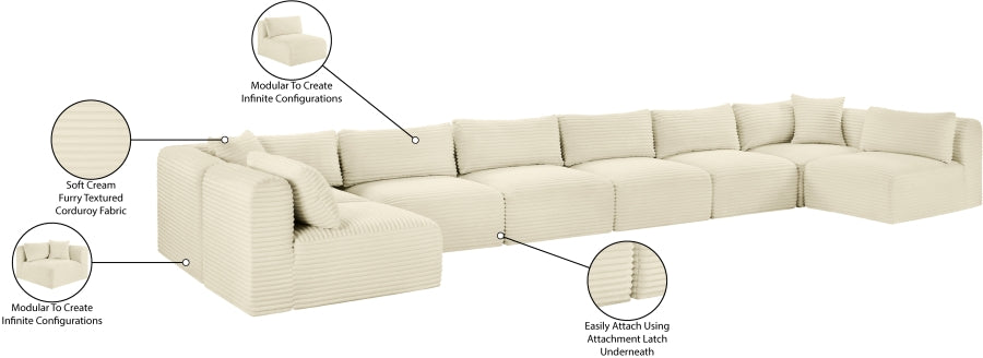 Meridian Furniture - Shaggy Corduroy Upholstered Modular Sectional - 641Cream-Sec8B - GreatFurnitureDeal