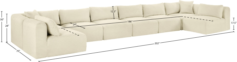 Meridian Furniture - Shaggy Corduroy Upholstered Modular Sectional - 641Cream-Sec8B - GreatFurnitureDeal