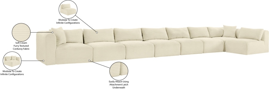 Meridian Furniture - Shaggy Corduroy Upholstered Modular Sectional - 641Cream-Sec8C - GreatFurnitureDeal