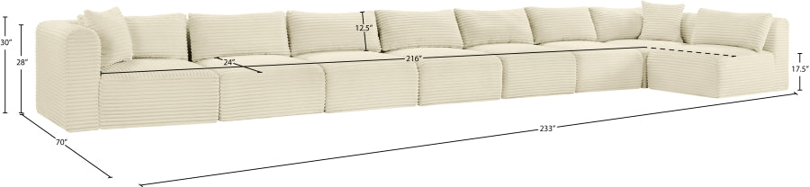 Meridian Furniture - Shaggy Corduroy Upholstered Modular Sectional - 641Cream-Sec8C - GreatFurnitureDeal