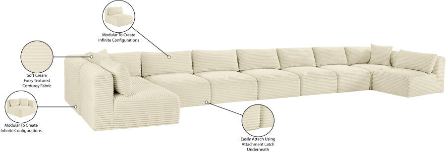 Meridian Furniture - Shaggy Corduroy Upholstered Modular Sectional - 641Cream-Sec9A - GreatFurnitureDeal