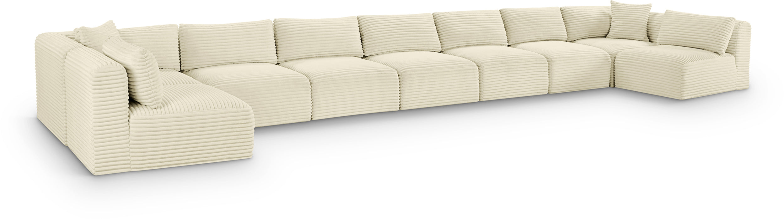 Meridian Furniture - Shaggy Corduroy Upholstered Modular Sectional - 641Cream-Sec9A - GreatFurnitureDeal