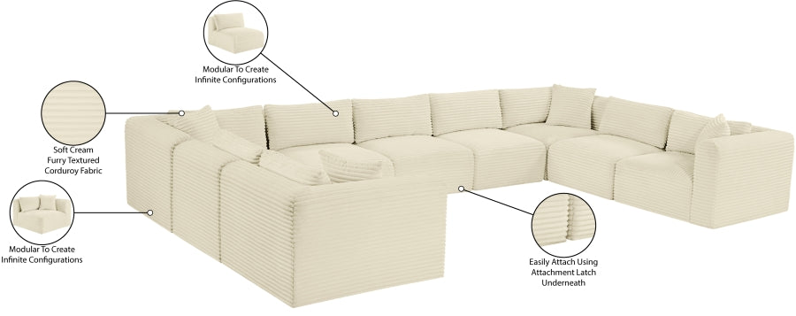 Meridian Furniture - Shaggy Corduroy Upholstered Modular Sectional - 641Cream-Sec9B - GreatFurnitureDeal