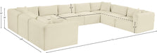 Meridian Furniture - Shaggy Corduroy Upholstered Modular Sectional - 641Cream-Sec9B - GreatFurnitureDeal