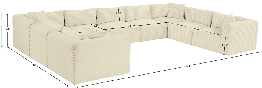 Meridian Furniture - Shaggy Corduroy Upholstered Modular Sectional - 641Cream-Sec9B - GreatFurnitureDeal