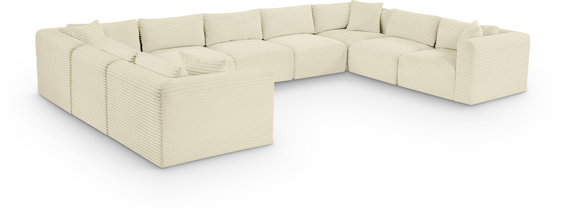 Meridian Furniture - Shaggy Corduroy Upholstered Modular Sectional - 641Cream-Sec9B - GreatFurnitureDeal