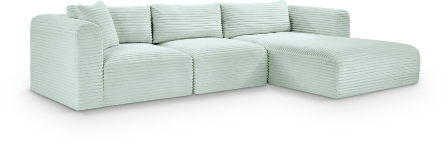 Meridian Furniture - Shaggy Corduroy Performance Fabric Upholstered Modular Sectional - 641Mint-Sec3A - GreatFurnitureDeal