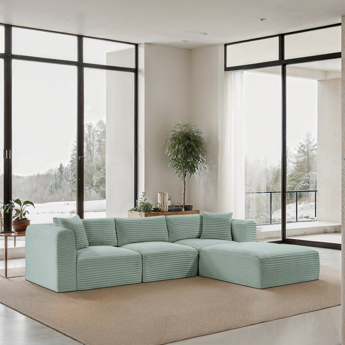 Meridian Furniture - Shaggy Corduroy Performance Fabric Upholstered Modular Sectional - 641Mint-Sec4A - GreatFurnitureDeal