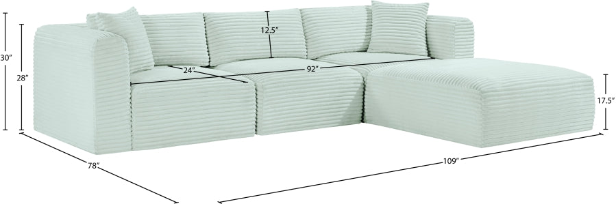 Meridian Furniture - Shaggy Corduroy Performance Fabric Upholstered Modular Sectional - 641Mint-Sec4A - GreatFurnitureDeal