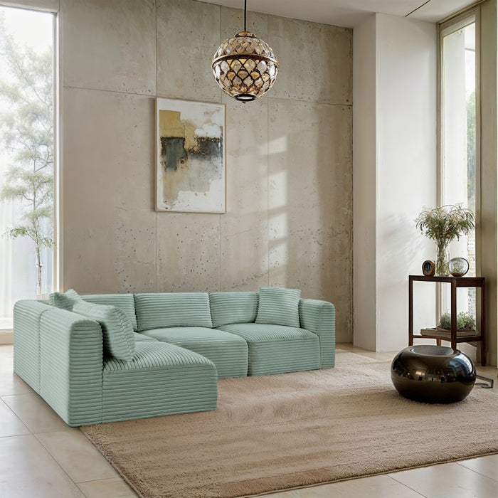 Meridian Furniture - Shaggy Corduroy Performance Fabric Upholstered Modular Sectional - 641Mint-Sec4B - GreatFurnitureDeal