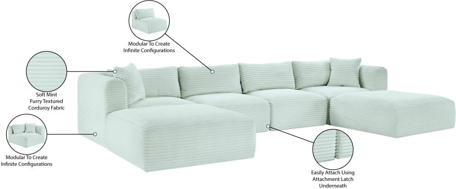 Meridian Furniture - Shaggy Corduroy Upholstered Modular Sectional - 641Mint-Sec6E