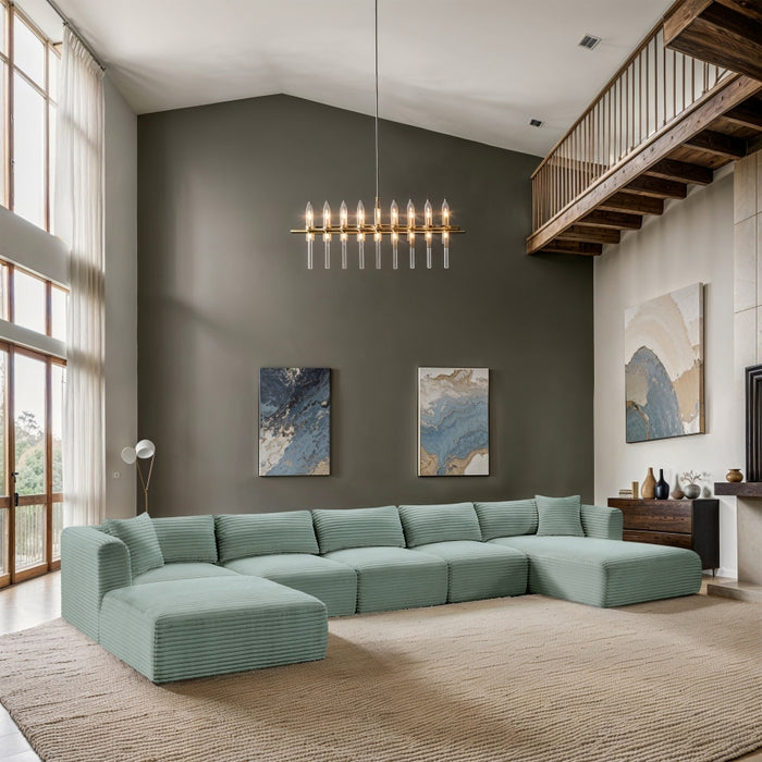 Meridian Furniture - Shaggy Corduroy Performance Fabric Upholstered Modular Sectional - 641Mint-Sec6F - GreatFurnitureDeal