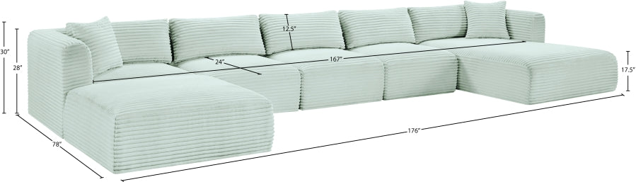 Meridian Furniture - Shaggy Corduroy Performance Fabric Upholstered Modular Sectional - 641Mint-Sec6F - GreatFurnitureDeal