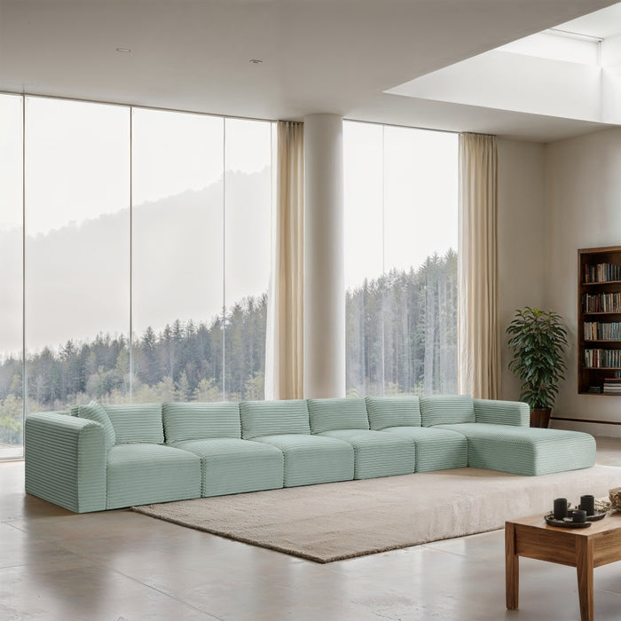 Meridian Furniture - Shaggy Corduroy Performance Fabric Upholstered Modular Sectional - 641Mint-Sec6G - GreatFurnitureDeal