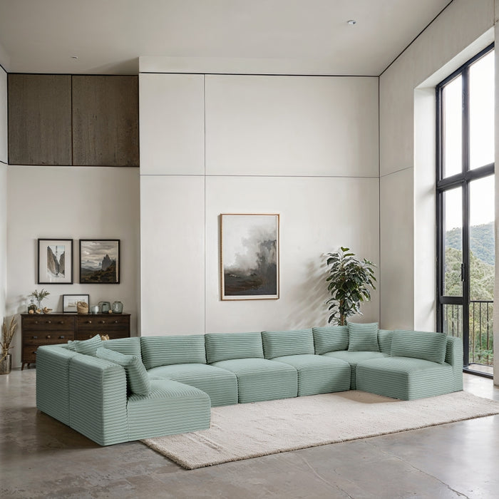 Meridian Furniture - Shaggy Corduroy Performance Fabric Upholstered Modular Sectional - 641Mint-Sec7A - GreatFurnitureDeal