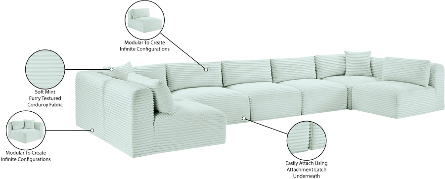 Meridian Furniture - Shaggy Corduroy Performance Fabric Upholstered Modular Sectional - 641Mint-Sec7A - GreatFurnitureDeal