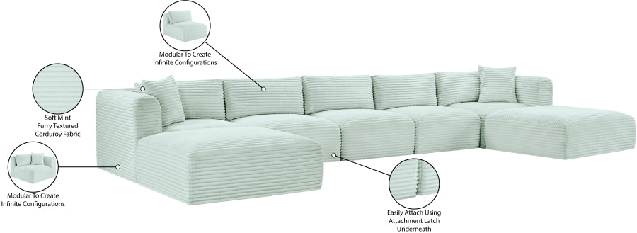 Meridian Furniture - Shaggy Corduroy Upholstered Modular Sectional - 641Mint-Sec7C