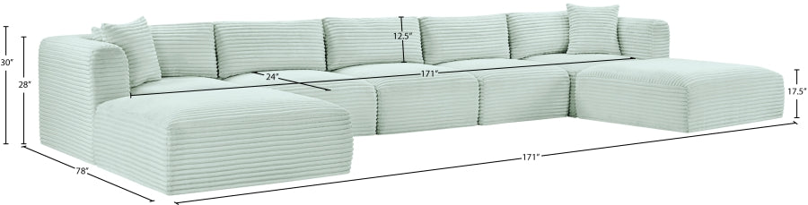 Meridian Furniture - Shaggy Corduroy Upholstered Modular Sectional - 641Mint-Sec7C