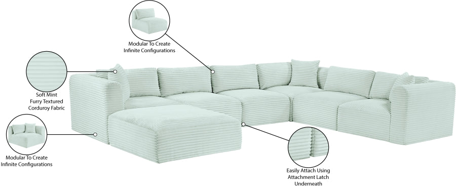 Meridian Furniture - Shaggy Corduroy Upholstered Modular Sectional - 641Mint-Sec7D