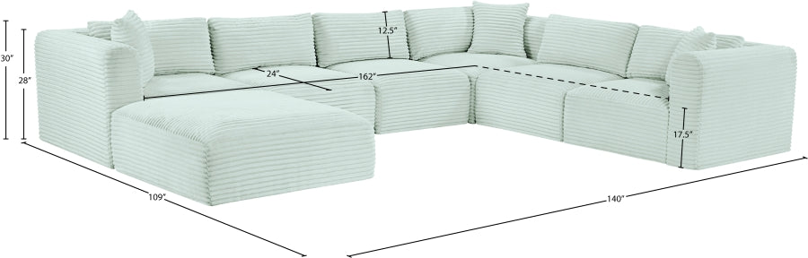 Meridian Furniture - Shaggy Corduroy Upholstered Modular Sectional - 641Mint-Sec7D